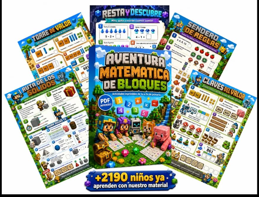 Portada y muestras de Aventura Matematica de Bloques